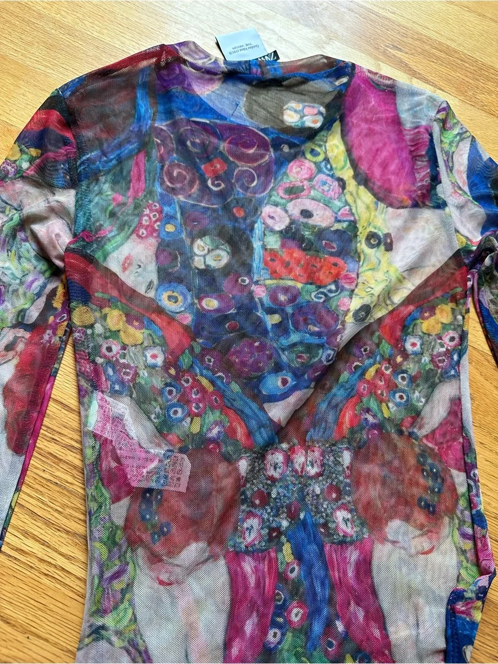 ZARA Art Print The Virgin Gustav Klimt Sheer Mesh Long Sleeve Bodysuit